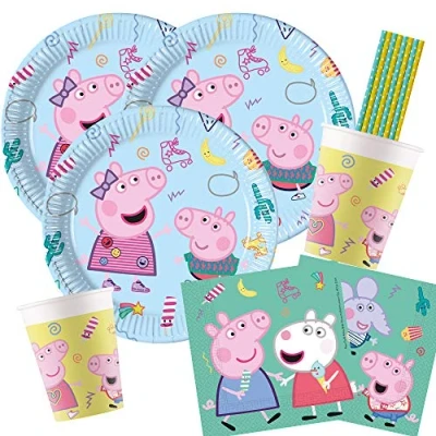 Afbeelding van procos/Hobbyfun Peppa Pig Partyset, 44 delig, borden, bekers, servetten, rietjes voor 8 kinderen