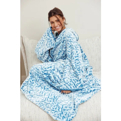 Afbeelding van Rebelle fleece snuggle deken met mouwen turquoise/blauw