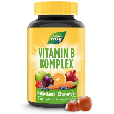 Afbeelding van vitamine B complex multivitamine gummibeertjes hoge dosis heerlijke en gezonde gummies met C foliumzuur &amp; 8 vitaminen B1 B2 B3 B5 B6 biotine B12 vegetarisch dagelijkse energie