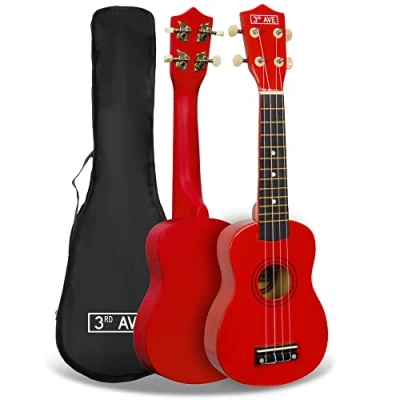 Afbeelding van 3rd Avenue sopraan ukulele voor beginners 21 inch rood GRATIS ukelele tas