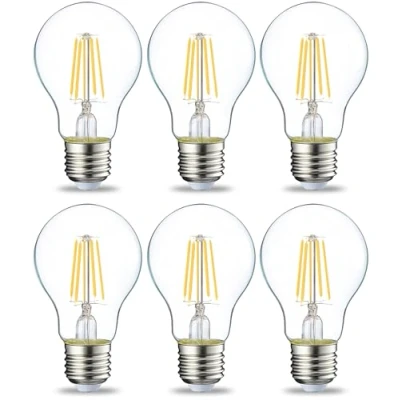 Afbeelding van Amazon Basics LED E27 Edison schroeflamp, 4,3 W (gelijk aan 40 W), transparant filament, warm wit, niet dimbaar pakket van 6 stuks