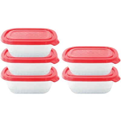 Afbeelding van Neez Set van voedselopslagcontainers (5 containers met 5 sluitdeksels) Magnetron en vriezerbestendig Lekvrije keuken Voorraadcontainers (Kunststof, 500 ml) (5ps Box RedLids)