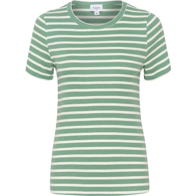 Afbeelding van Saint Tropez Aster SS Stripe Tshirt print, Dames, Maat: XL, Frosty spruce