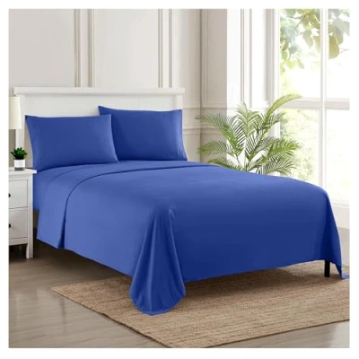 Afbeelding van Sweet Home Collection Luxe beddengoedset met plat hoeslaken, 2 kussenslopen, microvezel, koningsblauw, queensize