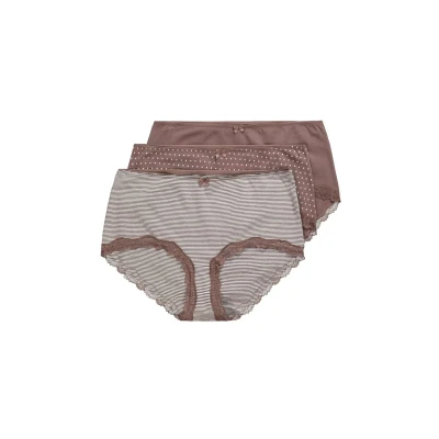 Afbeelding van Ulla Popken, dames, grote maten, 3 stuks, hipster gestippeld en gestreept, bruin, 42/44