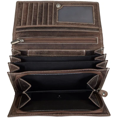 Afbeelding van Dames Portemonnee Leer Luxe Overslag Model Met Ritsvak Cognac