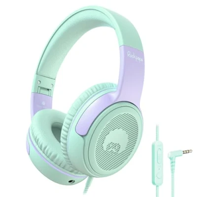 Afbeelding van RockPapa Share 1 Hoofdtelefoon voor Kinderen, School, Meisjes en Jongens, 85 dB/94 dB Volumebegrenzing, Sharing Functie, Opvouwbaar, Kinder met Kabel Microfoon