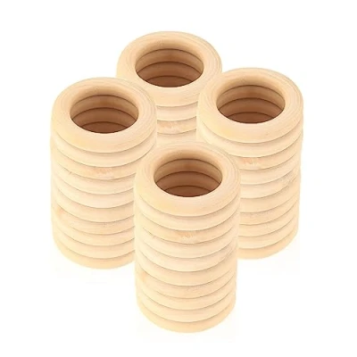 Afbeelding van TOOINKCV 40 stuks houten ringen om te knutselen, natuurlijke ringen, onbehandelde macrame voor doe het zelf sieraden, macrame, armbanden, hangers, decoratie, 45 mm)