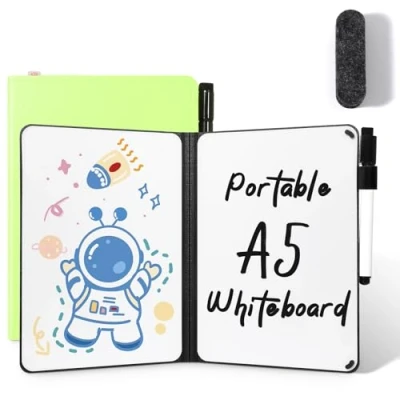 Afbeelding van AGM Mini whiteboard groen, draagbaar A5 geen magneet klein dubbelzijdig schrijven memoboard, 15 x 21 cm harde schaal voor kantoor, school, thuis incl. 1 marker met gumpunt