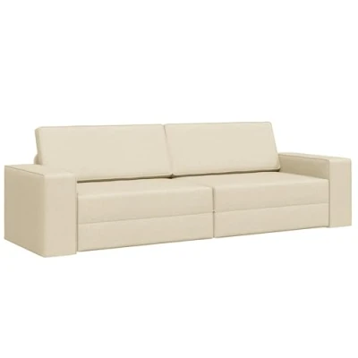 Afbeelding van vidaXL Vloer Slaapbank 2 in 1 Crème 245x150x60.5 cm Stof