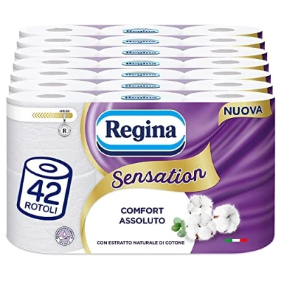 Afbeelding van Regina Sensation Toiletpapier, 42 rollen, 160 zachte 3 laagse scheuren, zacht en duurzaam, met natuurlijk katoenextract, verpakking van 60% gerecycled kunststof, FSC gecertificeerd