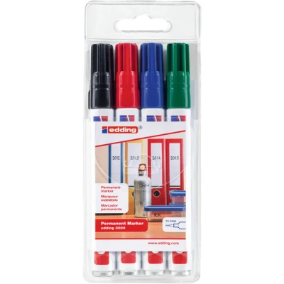 Afbeelding van Edding permanent marker 3000, etui van 4 stuks in geassorteerde kleuren