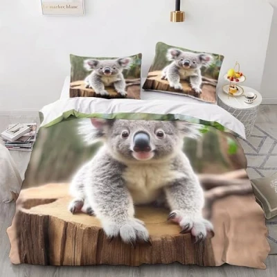 Afbeelding van GEEYOU Dekbedovertrek met schattige dierenwarmte om te slapen, verborgen rits, koala dekbedovertrekset kussenslopen, beddengoedset van zacht microvezel, verschillende maten, tweepersoons (200 x
