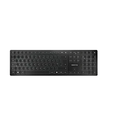 Afbeelding van CHERRY KW 9100 SLIM, draadloos toetsenbord, Britse indeling, QWERTY Bluetooth of draadloze verbinding, SX schaaractie, oplaadbaar via USB kabel, plat, zwart zilver