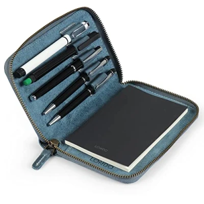 Afbeelding van Londo Lederen Padfolio met pennenhouder Notepad en ritssluiting (Blue), OTTO484