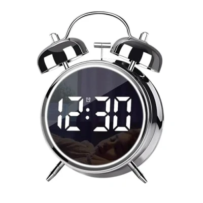 Afbeelding van Justup Wekker, digitale wekker met groot led display, stil, rond, decoratief, klein, mini analoge moderne klok, klok datumweergave en temperatuurweergave, USB netaansluiting