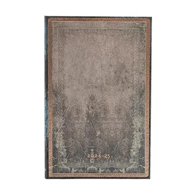 Afbeelding van Old Leather Collection Dove Grey (Old Collection) Maxi 18 month Vertical Hardback Dayplanner 2025 (Elastic Band Closure)