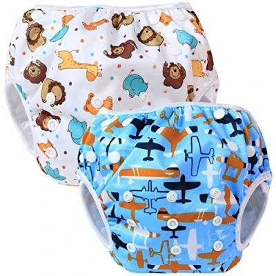 Afbeelding van Teamoy Herbruikbare zwemluier (2 packs) voor babyjongens en meisjes, comfortabel, wasbaar verstelbaar, ideaal zwemlessen vakantie，Vliegtuigen + dikke glimlach
