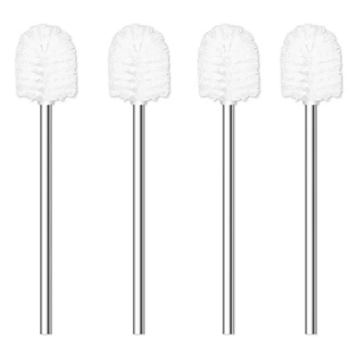 Afbeelding van Toiletborstel, 4 stuks, diameter 7,5 cm toiletborstels met roestvrijstalen handgreep, staande voor badkamer, toilet, ergonomisch, elegant, duurzaam (wit)