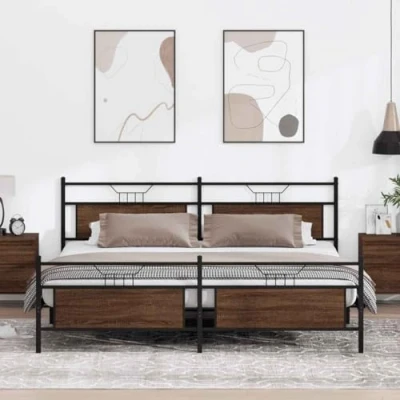 Afbeelding van vidaXL Bedframe zonder matras metaal bruin eikenkleur 193x203 cm