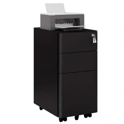 Afbeelding van WOLTU ASK10sz Rolcontainer, archiefkast afsluitbaar, bureaukast, rolkast, kast met 3 laden, 5 rollen, hangmappen, kantoorcontainer voor A4 legale letters, 30 x 60 45 cm, zwart