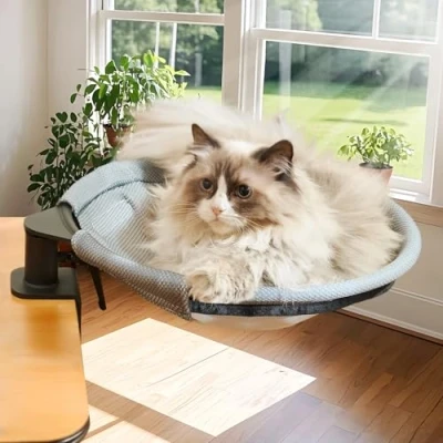 Afbeelding van CATISM Kat Bureaubed Zacht Rond Bureauklem Kitty Bedden tot 55 lbs Perfect Kantoorwerk Deskcat Hangmat Indoor Katten met 2 Huisdier Matten (rond)