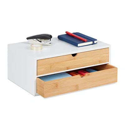 Afbeelding van Relaxdays bureau organizer met 2 lades opbergsysteem ladeblok bamboe mini ladekast