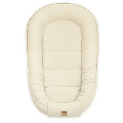 Afbeelding van PIMKO Babynestje voor baby&#039;s, knuffelnest, babycocon zuigelingen en pasgeborenen, 60 x 90 cm, 100% katoen, mousseline, beige vanille