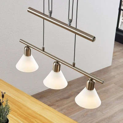 Afbeelding van Lindby hanglamp 3 lichts glas, ijzer H: 14.5 cm E14 wit, gesatineerd nikkel