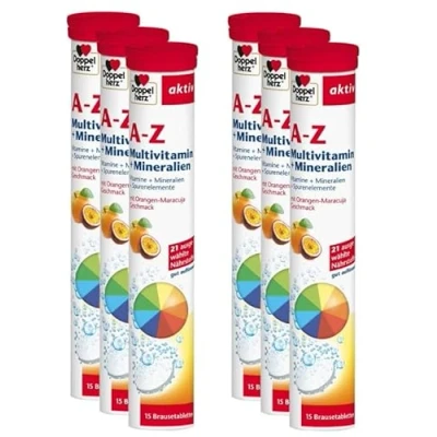 Afbeelding van Doppelherz A Z Multivitamine en mineralen sporenelementen met sinaasappel maracuja smaak, 6x15 bruistabletten