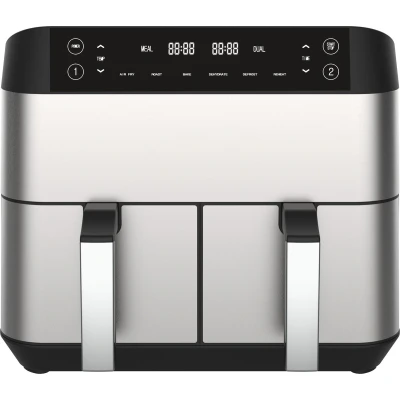 Afbeelding van Niceey Dubbele Airfryer XXL Twee Kookvakken 8.0 Liter 2460 Watt Incl. Kookboek Dual Functie Zilver