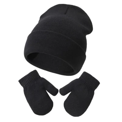 Afbeelding van DRESHOW Toddler Beanie Kids Hoeden Mitten Set Kinderen Zacht Knit Unisex Muts Winter Warme Cap Beanies met want voor 2 Jaar 5 Baby Jongens Meisjes