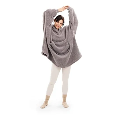 Afbeelding van HOMELEVEL unisex Hoodie van fleece Cuddle voor dames en heren deken bijzonder zachte, dikke Maat XL in lichtgrijs