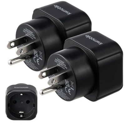 Afbeelding van kwmobile 2x reisstekker type B Ideale reisadapter voor reizen in Amerika Canada en Thailand Reis stekker EU naar USA adapter Zwart