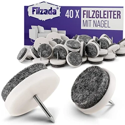 Afbeelding van Filzada® 40x viltglijders nagels Ø 24 mm (wit) professionele meubelglijders/stoelglijders vilt om te spijkeren