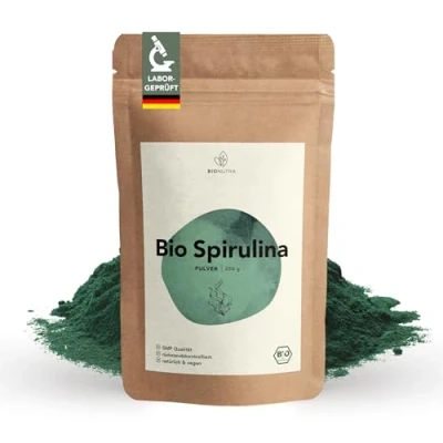Afbeelding van BIONUTRA® Biologisch Spirulina Poeder 250 g Hersluitbare Verpakking Puur Natuur Zonder Toevoegingen 100% Natuurlijk