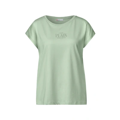 Afbeelding van Street One Basic damesshirt met tekst, Soft Jade Green, 42