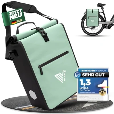 Afbeelding van MIVELO 2 in 1 fietstas voor bagagedrager, bagagedragertas, 100% waterdicht, bagagedrager (mint, 25 l)