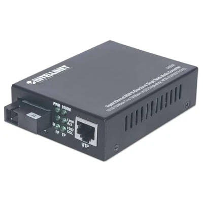 Afbeelding van Intellinet 545068 Gigabit Ethernet WDM bidirectionele singlemode mediaconverter 10/100/1000Base TX op 1000Base LX (SC) 20 km (RX1550/TX1310) zwart