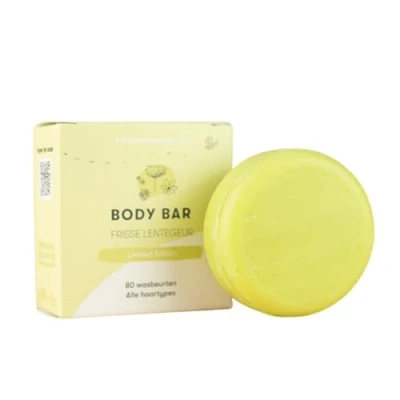 Afbeelding van Body Bar Frisse Lentegeur Handgemaakt in Nederland 80 wasbeurten Plasticvrij Dierproefvrij Vegan Crueltyfree 100% biologisch afbreekbare verpakking