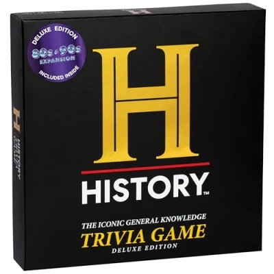 Afbeelding van HISTORY Channel Trivia Board Game Deluxe Edition with 80s &amp; 90s Expansion Pack 2400+ General Knowledge Questions. Fun Party Card for Adults, Family Teens in The Pursuit of Trivial