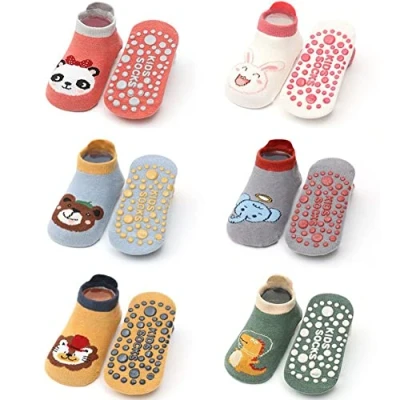 Afbeelding van FedMois 6 paar Baby kinderen sokken met anti slip grip sneaker onzichtbaar katoen, Panda, 0 1 jaar