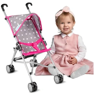 Afbeelding van Kinderplay Poppenwagen, babypop, voor meisjes, kinderwagen, licht ontwerp, stabiel, hoogte tot handvat 54 cm, model KP0290S
