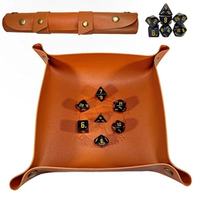 Afbeelding van POWER BEAST Dungeon Dobbelmat, kubus onderlegger, om op te rollen, 7 rollenspel dobbelstenen, dobbelbord, Dungeons and Dragons, D&amp;D