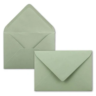 Afbeelding van Enveloppen, 150 stuks, B6 17,5 x 12,5 cm, eucalyptusgroen, natte plakrand met puntige sluitflap, 120 g/m², voor bruiloft, wenskaarten, uitnodigingen