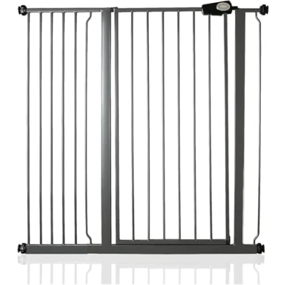 Afbeelding van Safetots Extra Hoog Metaal Veiligheidshek, Klemhek 104cm, Traphekje Zonder Boren, Klembevestging, 107.4cm 115cm, Lei Grijs, Veiligheidshekje voor Trap en Deur, Eenvoudig Geïnstalleerd