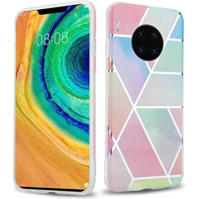 Afbeelding van Cadorabo Hoesje geschikt voor Huawei MATE 30 PRO in Regenboog Marmer No. 11 Beschermhoes gemaakt van TPU siliconen Case Cover met mozaïek motief
