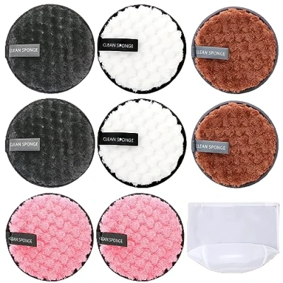 Afbeelding van 8 stuks wasbare katoenen make up remover sponzen biologische met reinigingszak, dubbelzijdige reinigingsdoekjes herbruikbare behandeling voor het gezicht