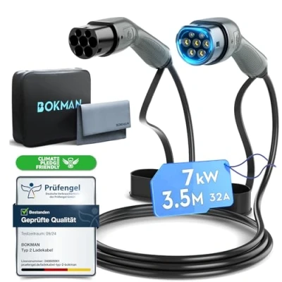 Afbeelding van Bokman Type 2 Laadkabel, 7,2 kW / 32A 1 Fase 3,5M Modus 3, naar EV Oplaadkabel Elektrische Auto Laadkabel voor &amp; PHEV