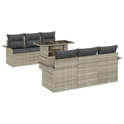 Afbeelding van vidaXL 7 delige Tuin Sofa Set met Kussens Lichtgrijs Poly Riet